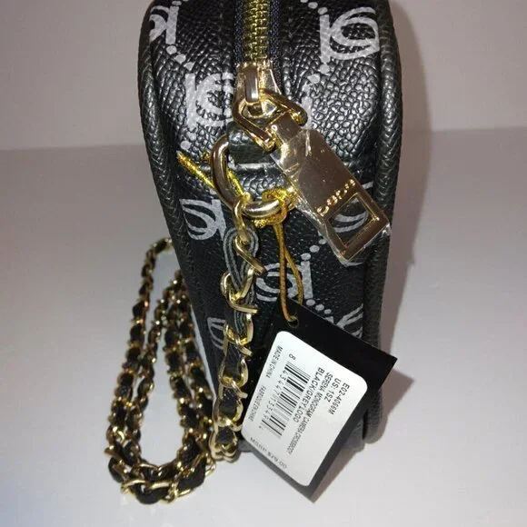 BEBE BLACK & GRAY GOLD MONOGRAM LEATHER CAMERA BAG CROSSBODY PURSE - NWT - Picture 6 of 12